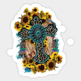 Rustic Cross with Sunflower Sticker